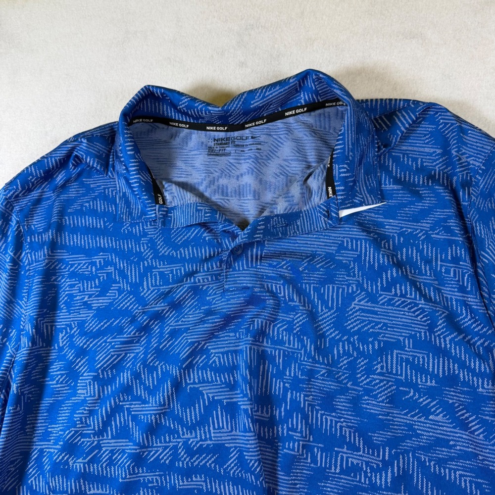 Nike Golf Mens XXL Blue White Geometric Print Dri-FIT Short Sleeve Polo Shirt